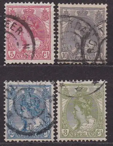 Niederlande, Mi-Nr. 54, 56, 57 + 67 gest., Königin Wilhelmina