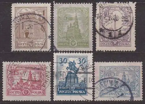 Polen, Mi-Nr. 233, 236, 237, 238, 241 + 242 gest., Baudenkmäler