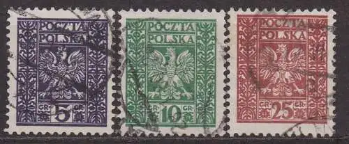 Polen, Mi-Nr. 261 - 263 gest., kompl., Polnisches Staatswappen