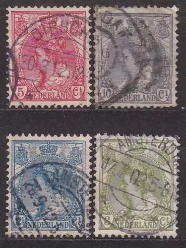 Niederlande, Mi-Nr. 54, 56, 57 + 67 gest., Königin Wilhelmina
