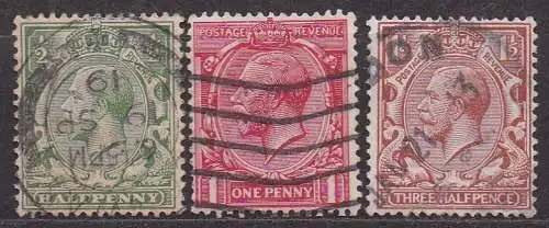 Großbritannien, Mi-Nr. 127 X, 128 X + 129 X gest., König Georg V.