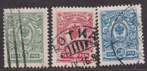 Finnland, Mi-Nr. 62 A, 63 A III + 64 A gest., Russisches Staatswappen