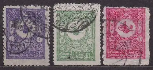 Türkei, Mi-Nr. 86 C, 87 A + 88 A gest., Tugra Abdul Hamid II.