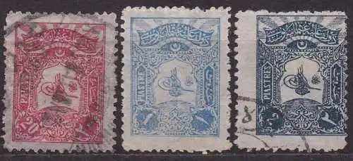 Türkei, Mi-Nr. 116 C, 117 D + 118 C gest., Tugra Abdul Hamid II.