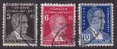 Türkei, Mi-Nr. 1080, 1081 + 1082 gest., Staatspräsident Kemal Atatürk