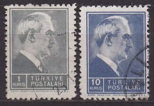Türkei, Mi-Nr. 1136 + 1145 gest., Staatspräsident Inönü