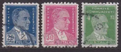 Türkei, Mi-Nr. 1281, 1283 + 1298 gest., Staatspräsident Kemal Atatürk