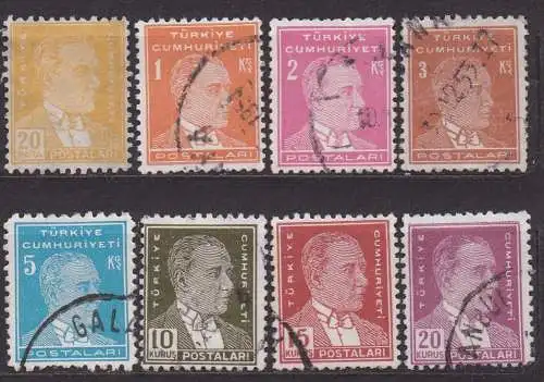 Türkei, Mi-Nr. A 1377, 1377, 1378, 1379, 1380, 1381, 1383 A + 1384 A gest., Staatspräsident Kemal Atatürk