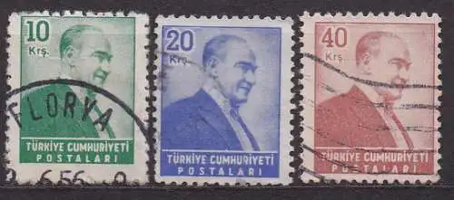 Türkei, Mi-Nr. 1469, 1471 + 1474 gest., Staatspräsident Kemal Atatürk