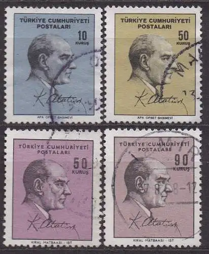 Türkei, Mi-Nr. 1978, 1979, 2029 + 2030 gest., Staatspräsident Kemal Atatürk