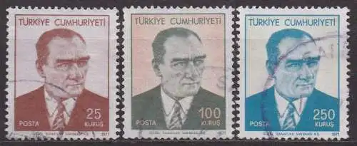 Türkei, Mi-Nr. 2216 - 2218 gest., kompl., Staatspräsident Kemal Atatürk