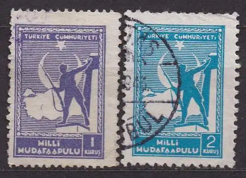 Türkei, Zwangszuschlag für Roten Halbmond Mi-Nr. 61 + 62 gest., Wehrsteuer-Ausgabe