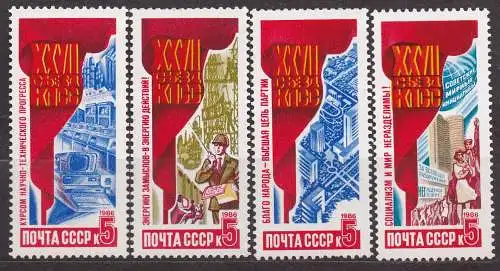 Sowjetunion, Mi-Nr. 5665, 5666, 5667 + 5668 **, Beschlüsse des XXVII. Parteitages der KPdSU