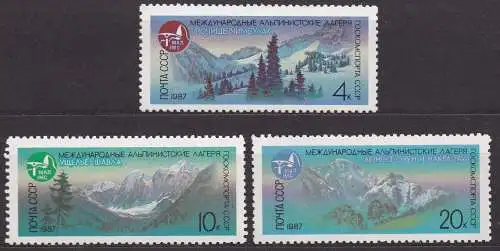 Sowjetunion, Mi-Nr. 5685, 5686 + 5687 **, Intern. Bergsteigerlager des Sportkomitees der UdSSR