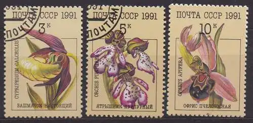 Sowjetunion, Mi-Nr. 6192, 6193 + 6194 gest., Orchideen