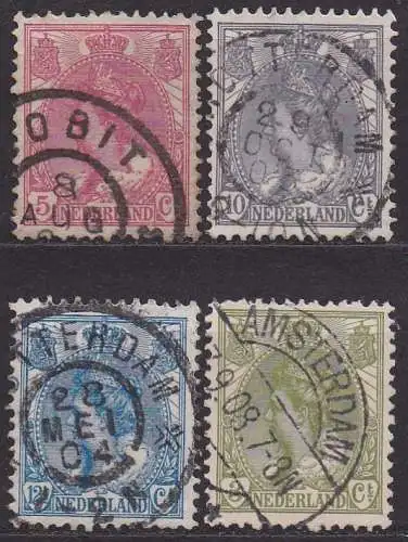 Niederlande, Mi-Nr. 54, 56, 57 + 67 gest., Königin Wilhelmina