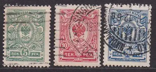 Finnland, Mi-Nr. 62 A, 63 A III + 64 A gest., Russisches Staatswappen