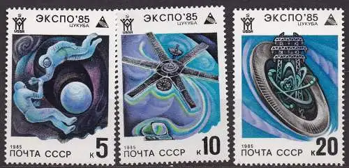Sowjetunion, Mi-Nr. 5482, 5483 + 5484 **, Weltausstellung EXPO ´85, Tsukuba