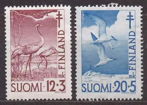Finnland, Mi-Nr. 397 + 398 *, Bekämpfung der Tuberkulose: Kranich + Seeschwalbe