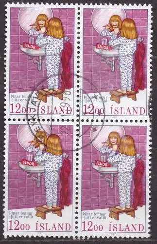 Island, Mi-Nr. 673 gest., 4´er-Block, Zahnschutz-Kampagne