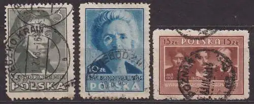 Polen, Mi-Nr. 465 A, 468 A + 469 A gest., Polnische Kultur