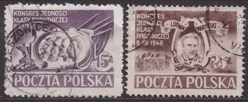 Polen, Mi-Nr. 506 + 507 gest., Vereinigungskongress der Arbeiterpartei und der Sozialistischen Partei