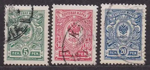 Finnland, Mi-Nr. 62 A, 63 A I + 64 A gest., Russisches Staatswappen