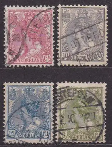 Niederlande, Mi-Nr. 54, 56, 57 + 67 gest., Königin Wilhelmina
