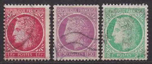 Frankreich, Mi-Nr. 681, 683 + 686 gest., Ceres