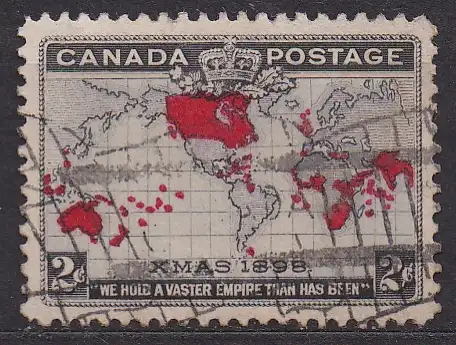 Kanada, Mi-Nr. 74 b gest., Einführung des Penny-Portos - Landkarte des britischen Weltreichs
