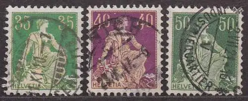 Schweiz, Mi-Nr. 105, 106 + 107 gest., Sitzende Helvetia