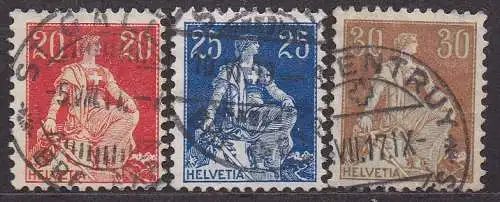 Schweiz, Mi-Nr. 102, 103 + 104 gest., Sitzende Helvetia