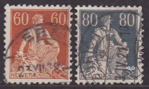 Schweiz, Mi-Nr. 140 + 141 gest., Sitzende Helvetia