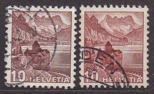 Schweiz, Mi-Nr. 363 a + 363 b gest., Landschaft: Schloss Chillon am Genfer See