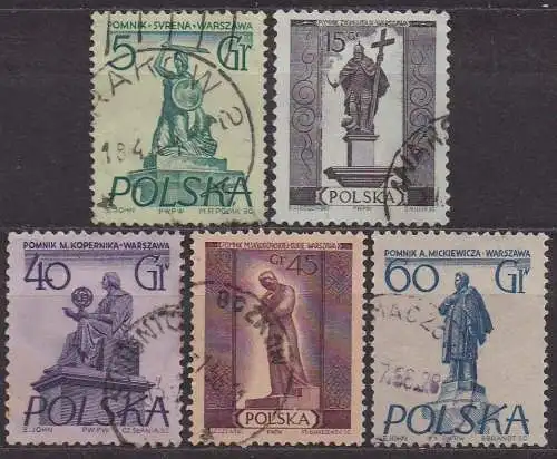 Polen, Mi-Nr. 907, 909, 911, 912 + 913 gest., Denkmäler Warschaus