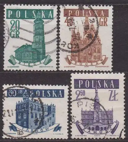 Polen, Mi-Nr. 1046, 1047, 1048 + 1050 gest., Alte Rathäuser