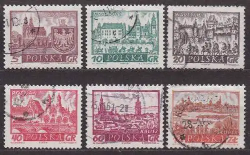 Polen, Mi-Nr. 1188, 1189, 1190, 1191, 1193 + 1196 gest., Historische Städte