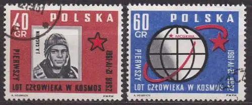 Polen, Mi-Nr. 1226 - 1227 gest., kompl., 1. bemannter Weltraumflug