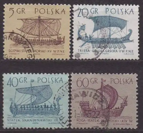 Polen, Mi-Nr. 1383, 1385, 1387 + 1388 gest., Segelschiffe