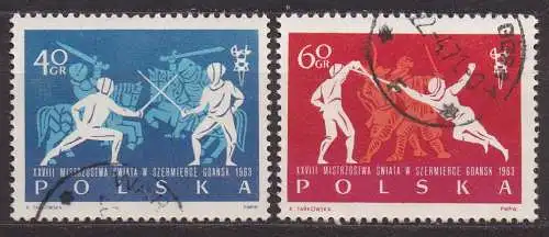 Polen, Mi-Nr. 1406 + 1407 gest., Fecht-Weltmeisterschaften in Danzig