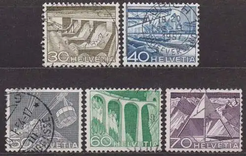 Schweiz, Mi-Nr. 535, 537, 538, 539 + 540 gest., Landschaften und techn. Motive