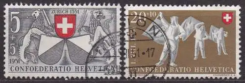 Schweiz, Mi-Nr. 555 + 557 gest., Pro Patria 1951