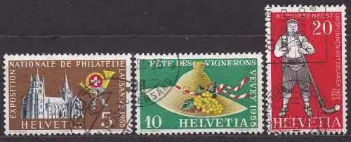 Schweiz, Mi-Nr. 607, 608 + 609 gest., Jahresereignisse 1955