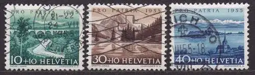 Schweiz, Mi-Nr. 614, 616 + 617 gest., Pro Patria 1955: Seen und Wasserläufe