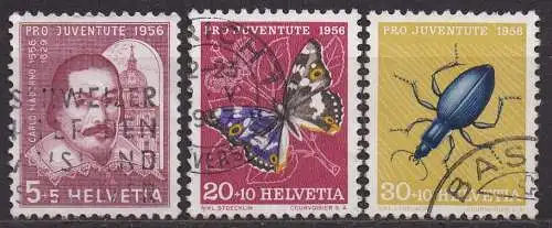 Schweiz, Mi-Nr. 632, 634 + 635 gest., Pro Juventute 1956: Carlo Maderno - Insekten