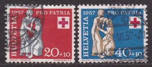 Schweiz, Mi-Nr. 643 + 645 gest., Pro Patria 1957: Rotes Kreuz