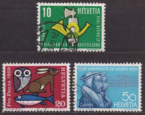 Schweiz, Mi-Nr. 669, 670 + 671 gest., Jahresereignisse 1959