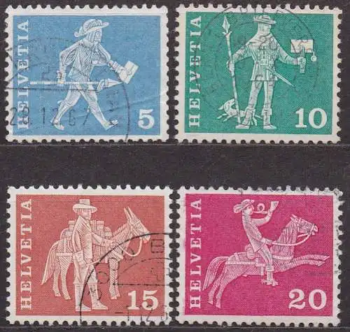 Schweiz, Mi-Nr. 696 y, 697 y, 698 y + 699 y gest., Postgeschichtliche Motive