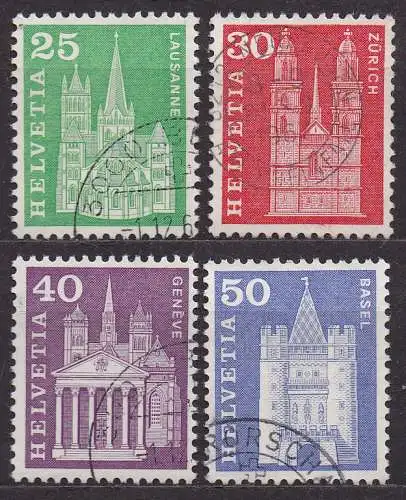 Schweiz, Mi-Nr. 700 y, 701 y, 703 y + 704 y gest., Baudenkmäler