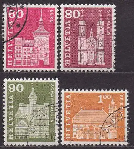 Schweiz, Mi-Nr. 705 y, 708 y, 709 y + 710 y gest., Baudenkmäler